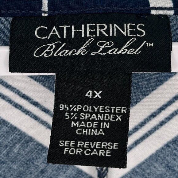 Catherines Dress Womens Size 4X Black Label Belted Navy Blue White‎ Striped - Picture 4 of 7
